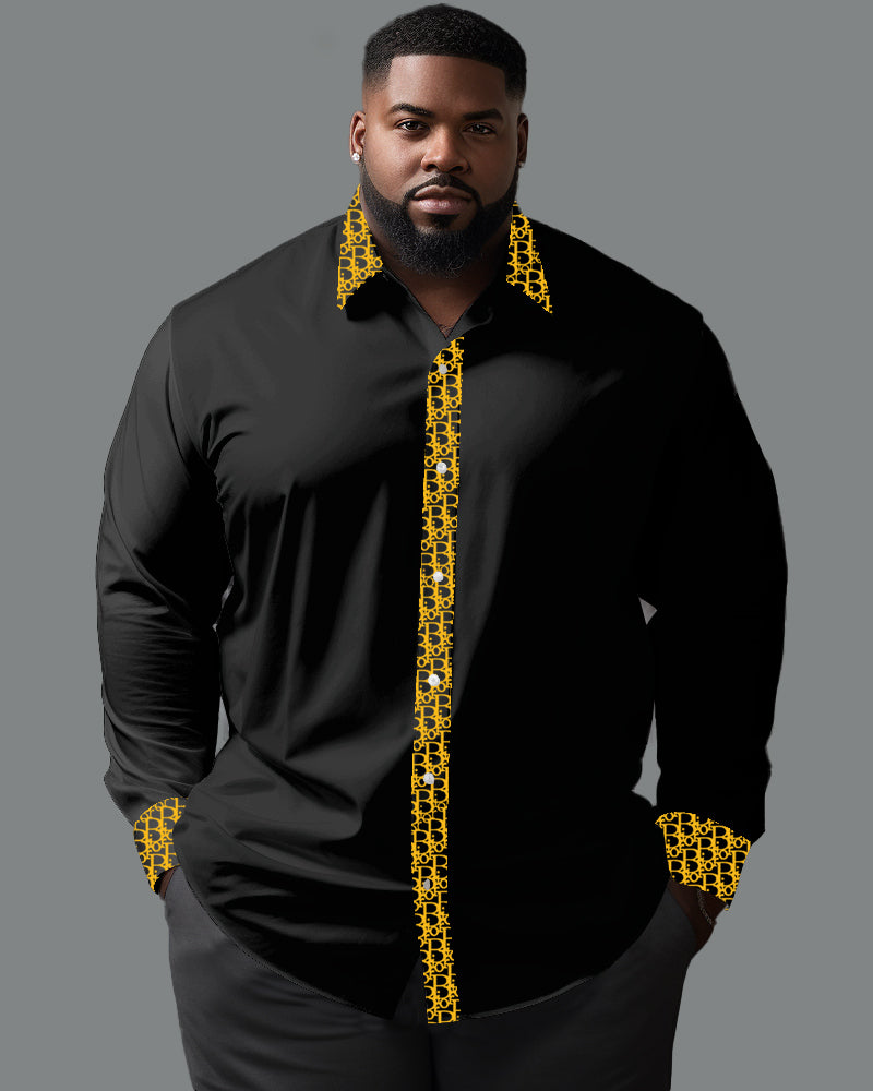 100% Cotton Featured Patchwork Lapel Long Sleeve Shirt Big Guys