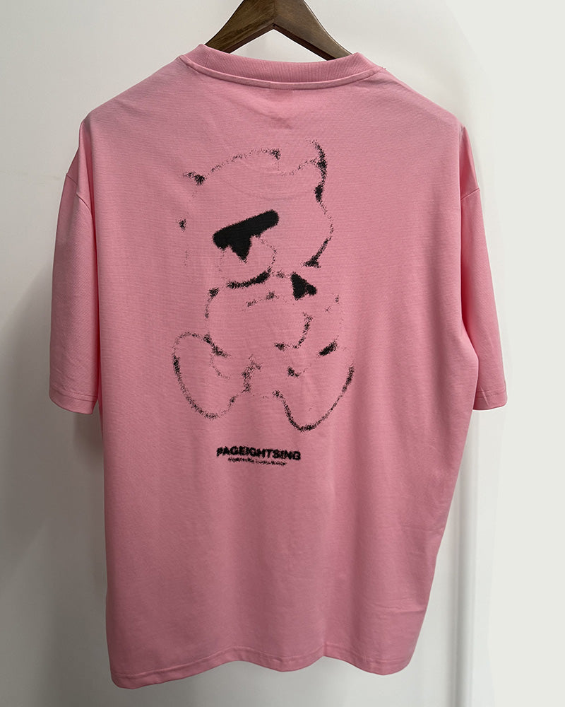 4XL-8XL Big & Tall Men's Daily Casual Embroidered Bear Printed Cotton Round Neck Short Sleeve T-Shirt