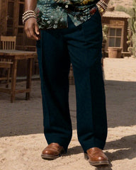 Big & Tall Men's Western Wind Mountain Map Printing-Cuban Collar Short Sleeve Shirt Pants Suit