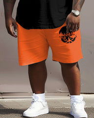 Men's Plus Size Street Fashion Abstract Sunset Print T-Shirt Shorts Suit