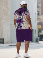 Men's Plus Size Tie-dye Reverse-dye Crystal Hole Round Neck T-shirt Shorts Suit