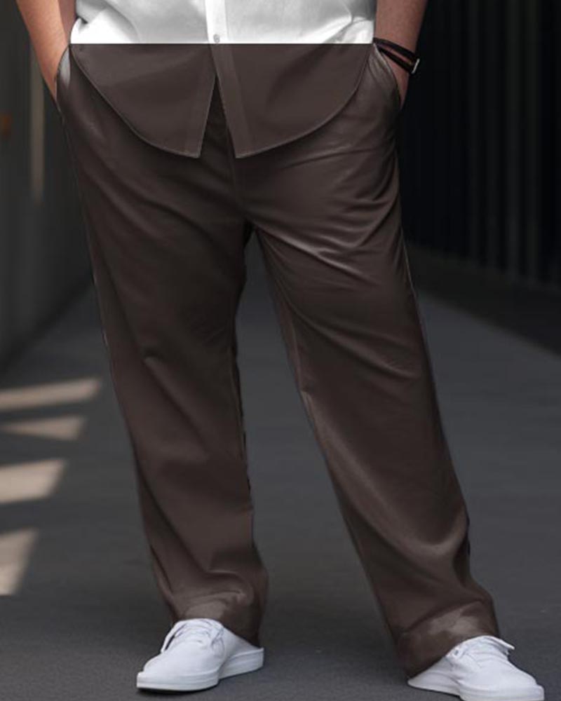 Men's Big & Tall Business Simple Color Matching Thick Line Short Sleeve Shirt Trousers Set