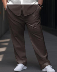 Men's Big & Tall Business Simple Color Matching Thick Line Short Sleeve Shirt Trousers Set