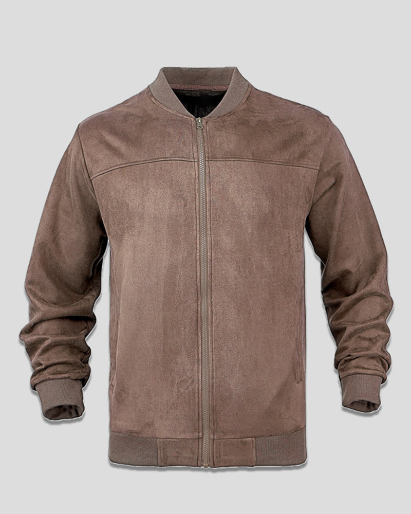 S-3XL Men's Suede Jacket Zip Long Sleeve Cardigan Jacket