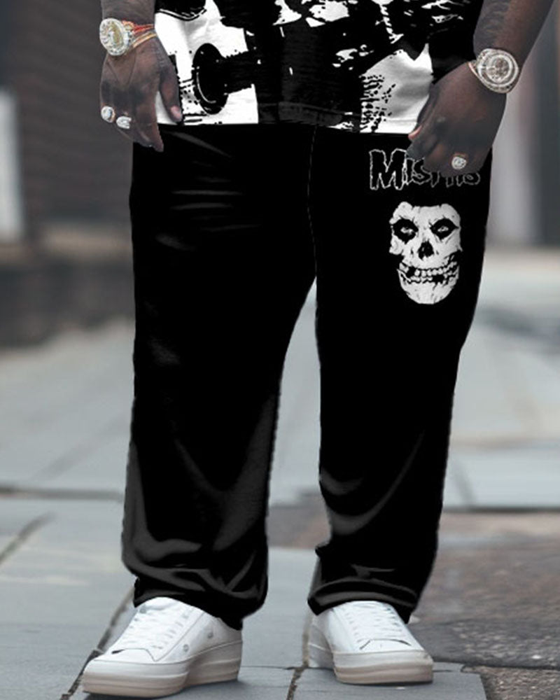 Men's Plus Size Street Fashion Music Skull Print T-Shirt Trousers Suit
