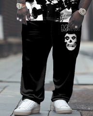 Men's Plus Size Street Fashion Music Skull Print T-Shirt Trousers Suit