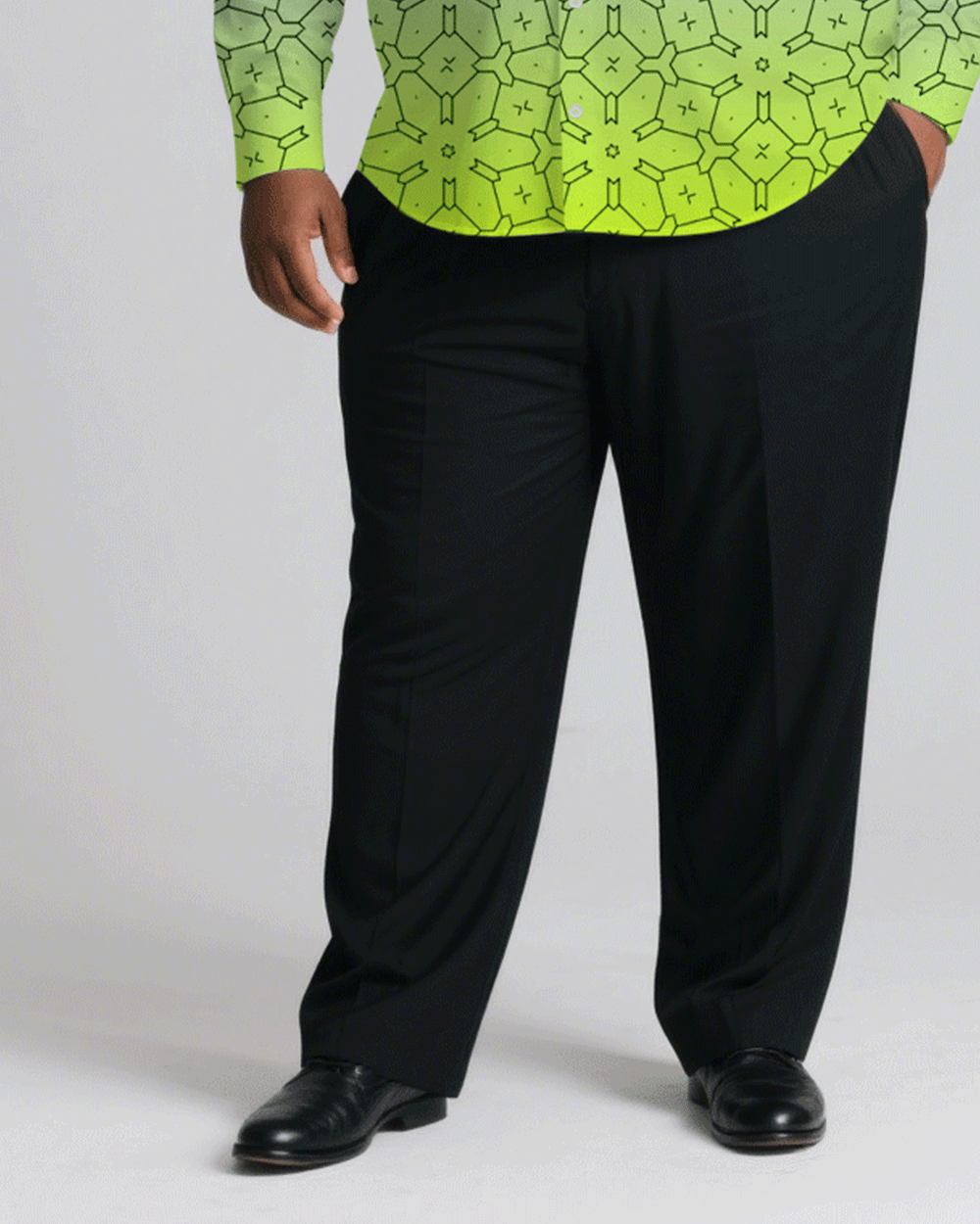 Men's Plus Size Business Blue & Yellow Gradient Print Long Sleeve Shirt Trousers Suit