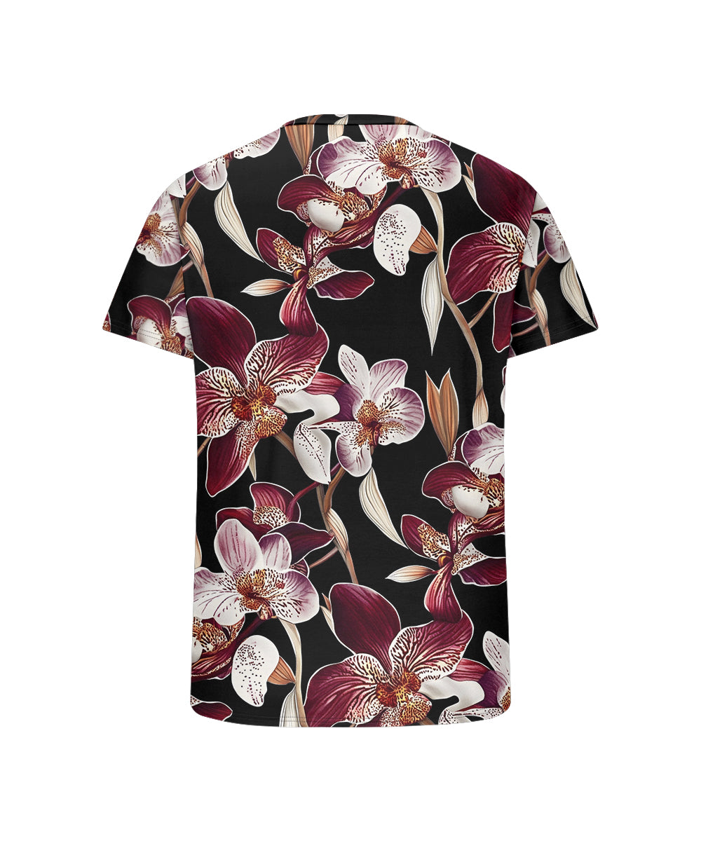 Men's Plus Size Hawaiian Floral Print Henry Collar Button Short Sleeve Tee
