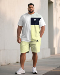 Big & Tall Men White & Goose & Black Chest Small Label Printed Crewneck Short Sleeve T-shirt Shorts Suit