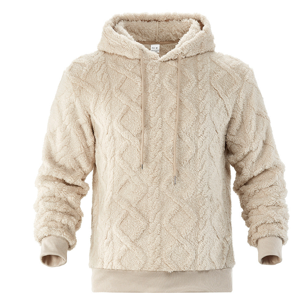 S-3XLTexture Plush Diamond Hooded Loose Fleece-lined Sweatshirt