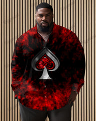 Stardust Gradient Poker Elements Pattern Long Sleeve Lapel Shirt Men's Big & Tall