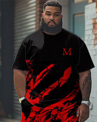 Artistic Ink-Throwed Printed T-Shirt Shorts Set Big Men's