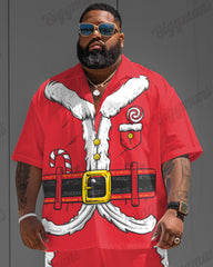 Big Guys Christmas Santa Claus Cosplay Shirt Shorts 2-Piece Set