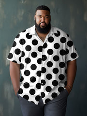 Men's Big & Tall Casual Black Polka Dot Short Sleeve Shirt
