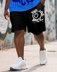 Men's Plus Size Expression Graffiti Give Love Back Letter Print Short Sleeve T-shirt Shorts Suit