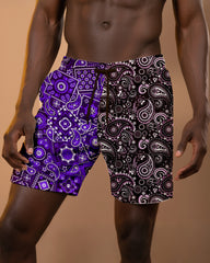 Big & Tall Men's Hawaii. Paisley Purple Colorblock Holiday Shorts