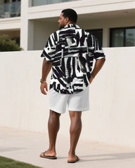 Men's Plus Size White Brush Graffiti Art Short Sleeve Shirt Shorts Suit