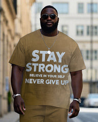 Men's Fashion STAY STRONG Letter Style Casual Short Sleeve T-shirt Pants 2-Piece Set
