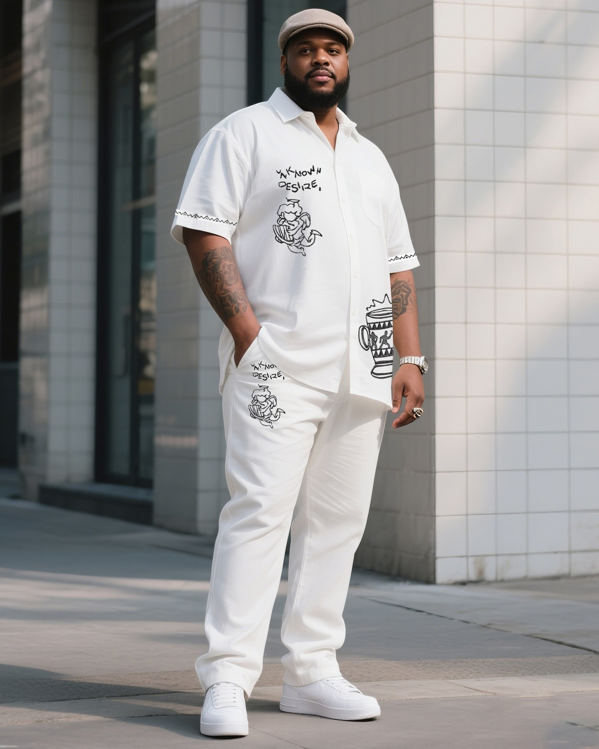 Big Boy Must Have 2025 Popular High-grade Printed Figure Short Sleeve Shirt Trousers Suit
