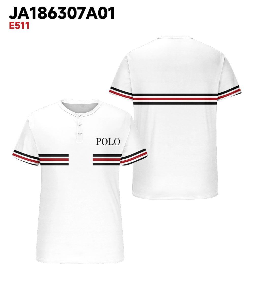 Men's Plus Size Daily Casual White Striped Alphabet Print Henry Collar Button Short Sleeve T-Shirt
