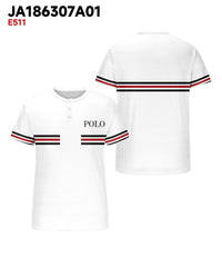 Men's Plus Size Daily Casual White Striped Alphabet Print Henry Collar Button Short Sleeve T-Shirt