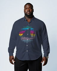 Men's Plus Size Hawaii Colorful Sailboat Print Lapel Long Sleeve Shirt