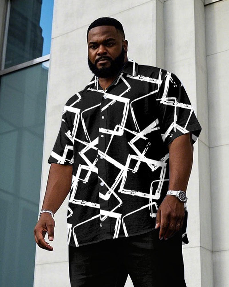 Men's Plus Size Business Casual Black Crack Short Sleeve Shirt Trousers Suit