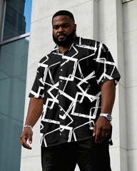 Men's Plus Size Business Casual Black Crack Short Sleeve Shirt Trousers Suit