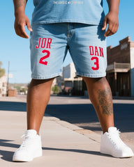 Big & Tall Men's23 T-shirt. Jor-Dan Deconstruction Collage Shorts Denim Suit