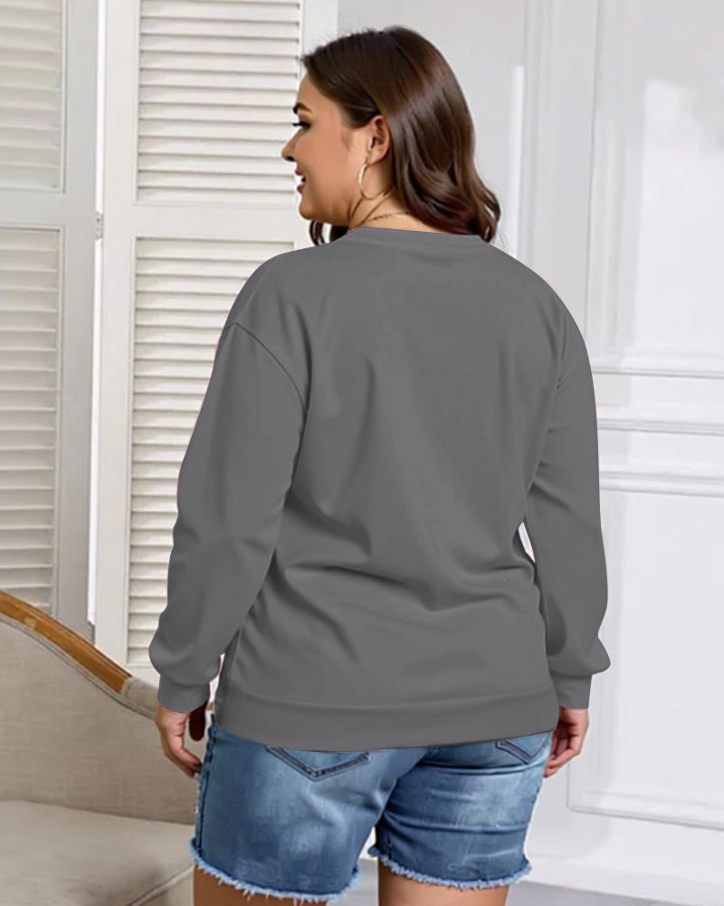 Women's Big And Tall Solid Color V-Neck Kangaroo Pocket Pullover Sweatshirt