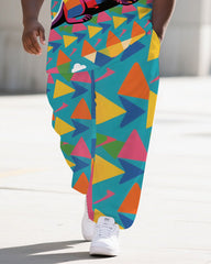 Big Men's Animal Cartoon Triangle Seal Printed Summer Short Sleeve T-shirt Pants Set