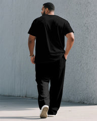 Men's Plus Size Fashion Street Black Chest Personality Graffiti Short Sleeve T-shirt Trousers Suit