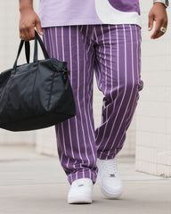 Big Boy Street Fashion High Purple Art Color-matching Striped Short Sleeve Trousers Suit