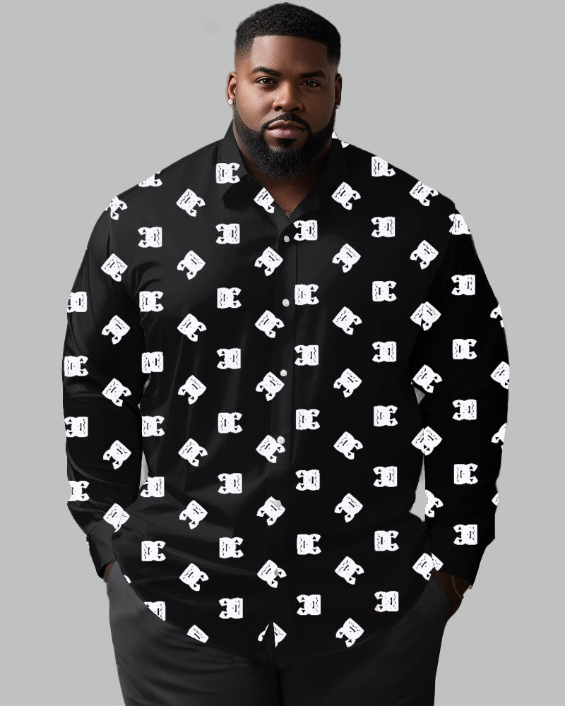 Art Letter Lapel Long Sleeve Shirt Big Men