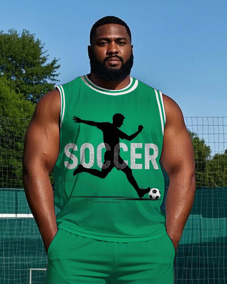 Big Men's Football Athlete Silhouette SOCCER Printed Basketball Vest and Shorts Set