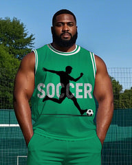 Big Men's Football Athlete Silhouette SOCCER Printed Basketball Vest and Shorts Set