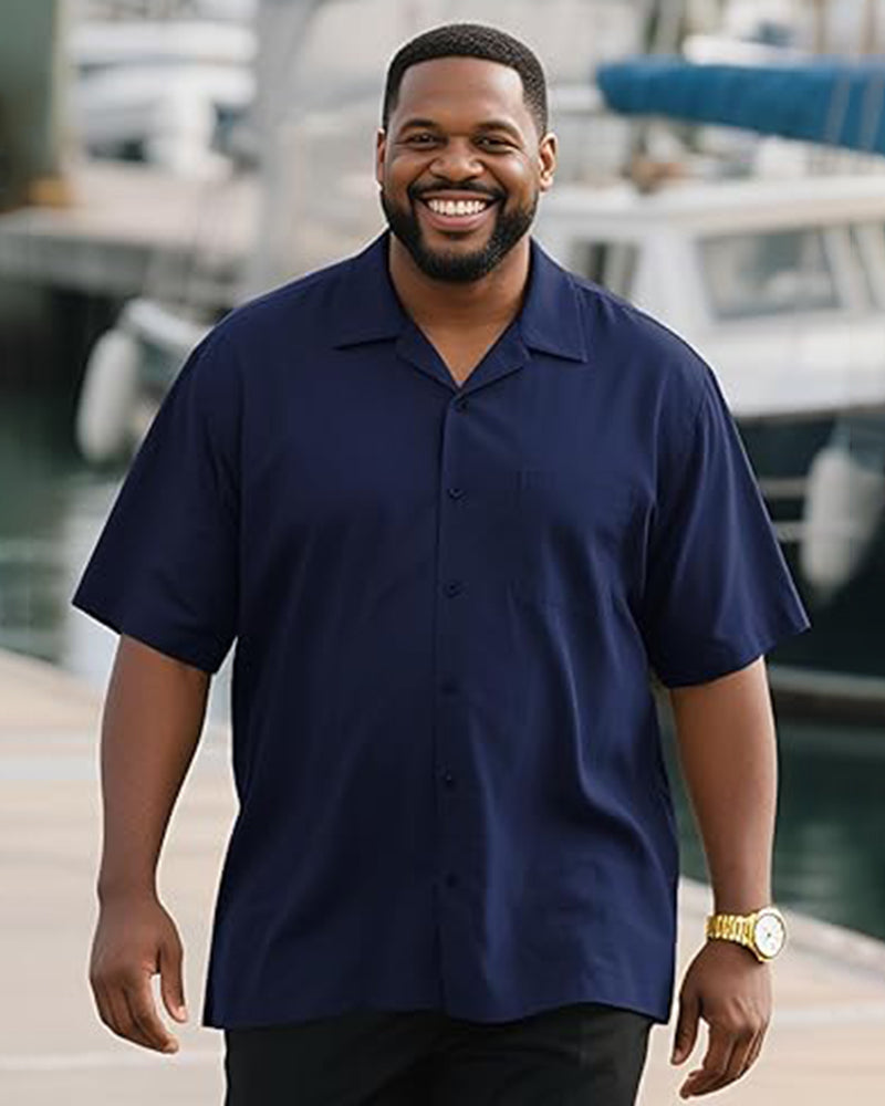 Big and Tall Men's Short Sleeve Button Summer Beach Work Shirt