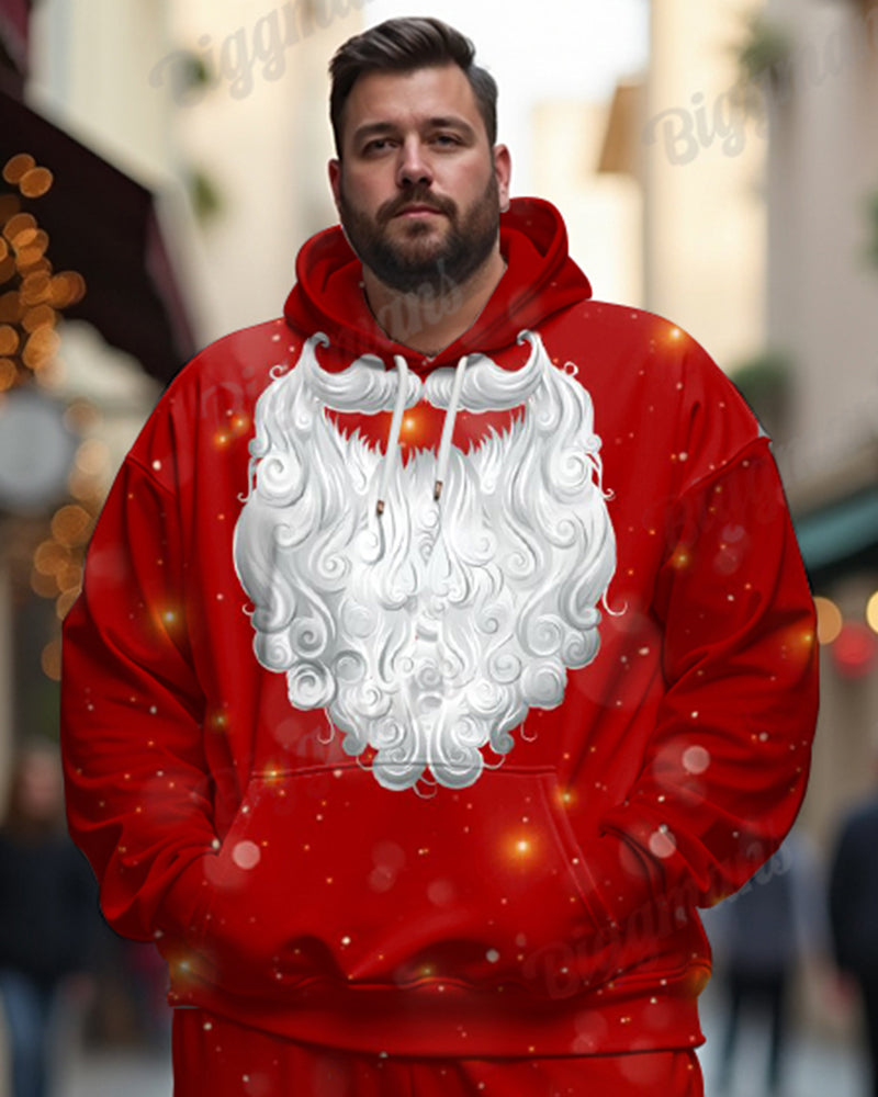 Men's Santa Claus Beard Cosplay Big & Tall Hoodie Sweatpants 2-Piece Set