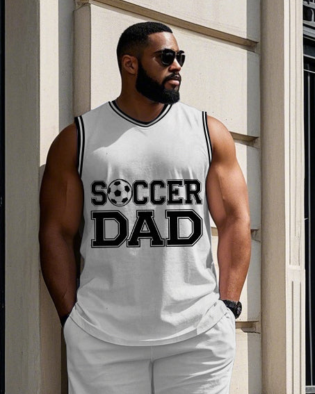 Men's Big Size Funny SOCCER DAD & Football Printed Basketball Vest and Shorts Set
