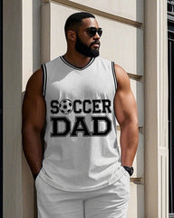 Men's Big Size Funny SOCCER DAD & Football Printed Basketball Vest and Shorts Set