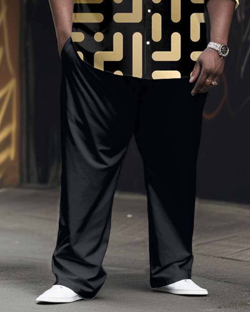 Men's Big & Tall Casual Business Geometric Long Sleeve Shirt Pants Set
