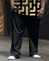 Men's Big & Tall Casual Business Geometric Long Sleeve Shirt Pants Set