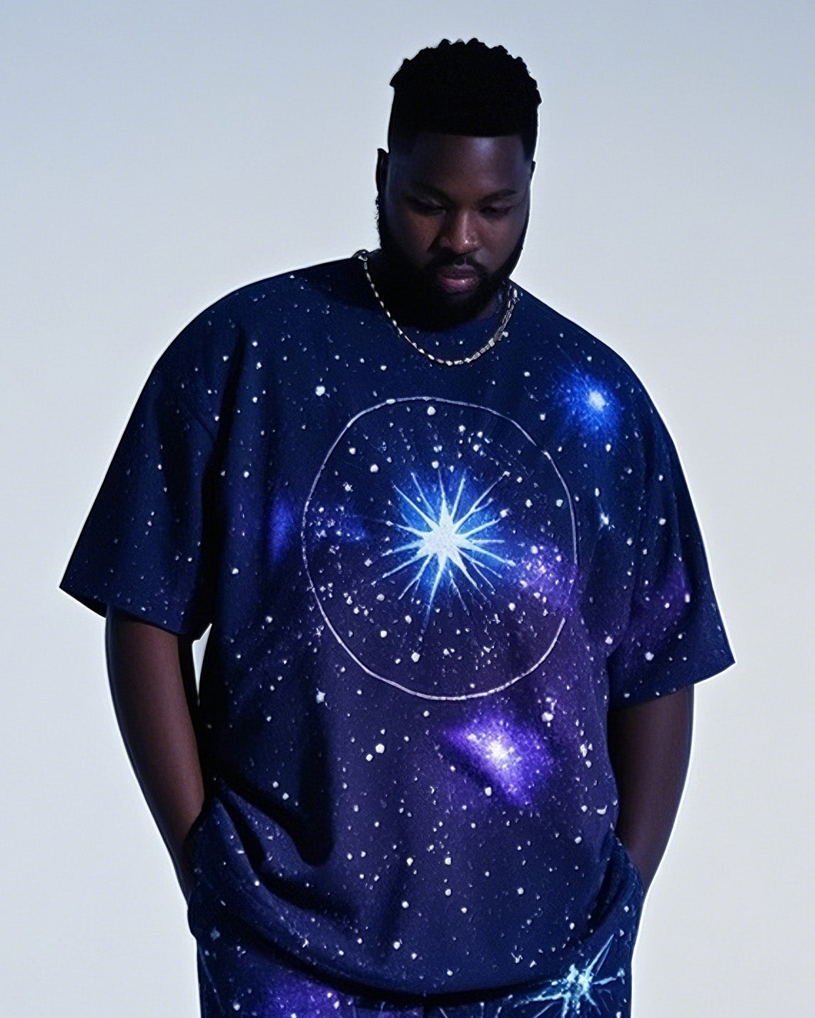 Big Boy Street Fashion Cosmic Star Gradient Print Short Sleeve T-Shirt Shorts Suit