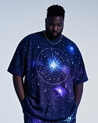 Big Boy Street Fashion Cosmic Star Gradient Print Short Sleeve T-Shirt Shorts Suit