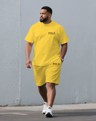 Men's Plus Size Yellow & Khaki & Red & Sapphire Clear Color Chest Small Label Printed Crewneck Short-sleeved T-shirt Half-length Pants Suit
