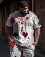 Men's Large Street Casual Poker Graffiti Print T-Shirt Trousers Suit