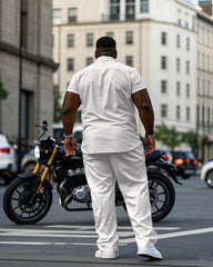 Men's Plus Size Solid Color White/Black Short Sleeve Shirt Trousers Suit