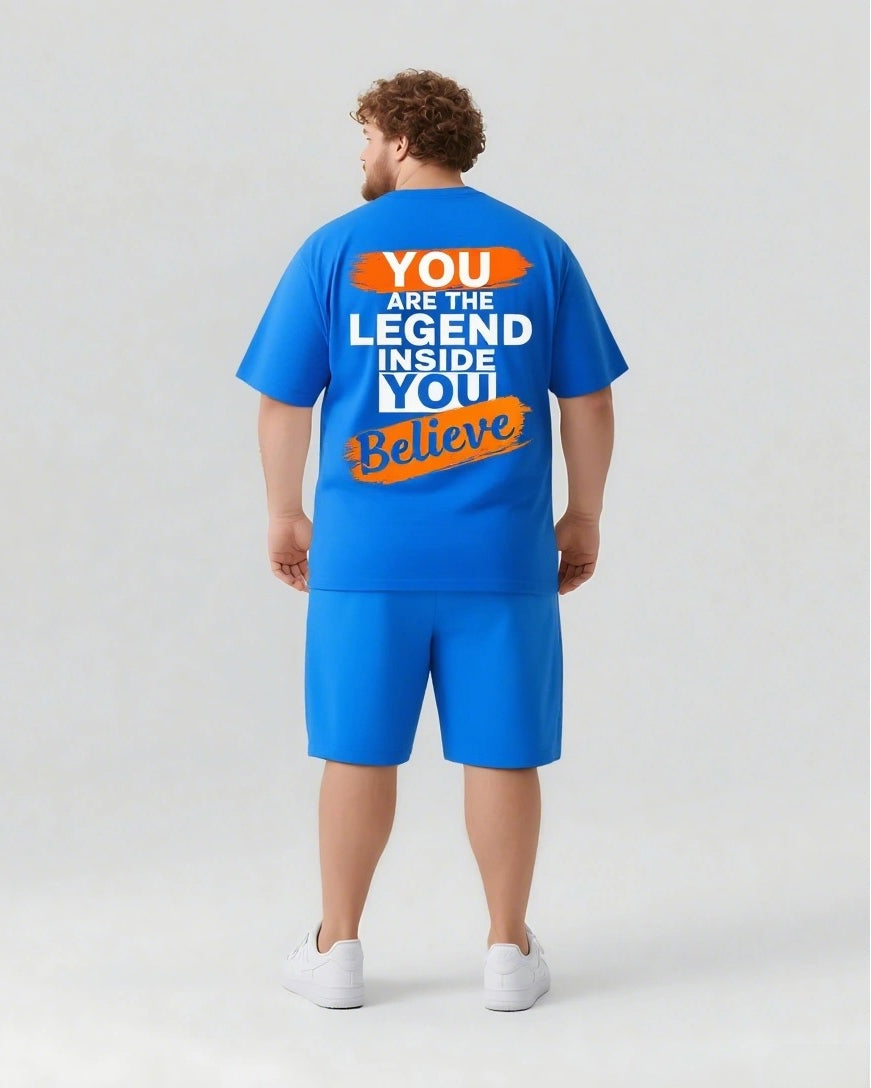 Legend Starts with Your Belief Men's Big and Tall Simple Back Lettering Short Sleeve T-shirt Shorts Set