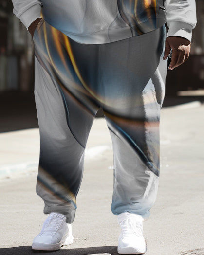 Men's Plus Size Casual Hip Hop Abstract Aurora Long Sleeve Hoodie Set