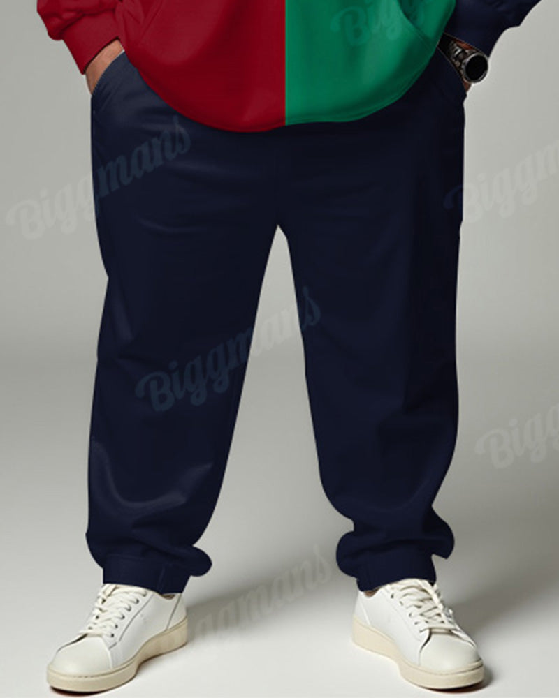 Men's Daily Casual Color Block Square Print Plus Size Hoodie Suit